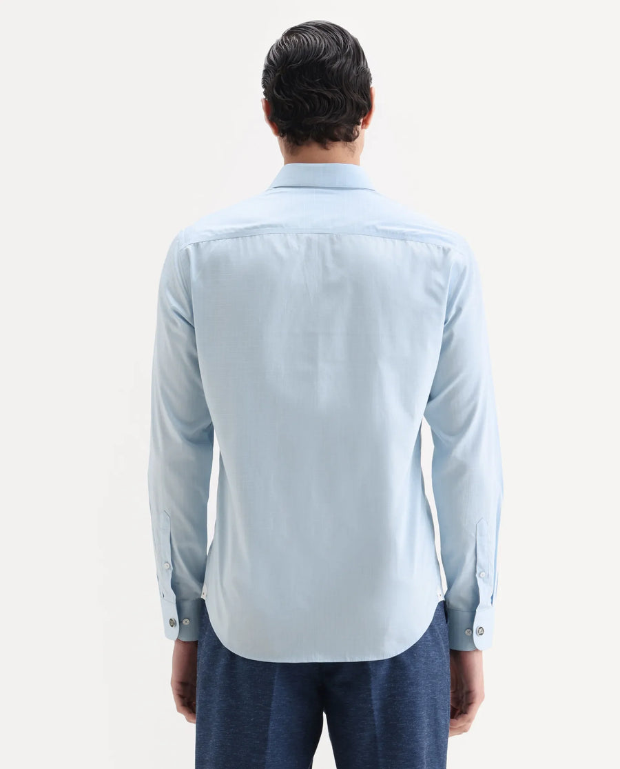 Rare Rabbit Men's Truc Blue Cotton Fabric Full Sleeve Regular Fit Plain Shirt