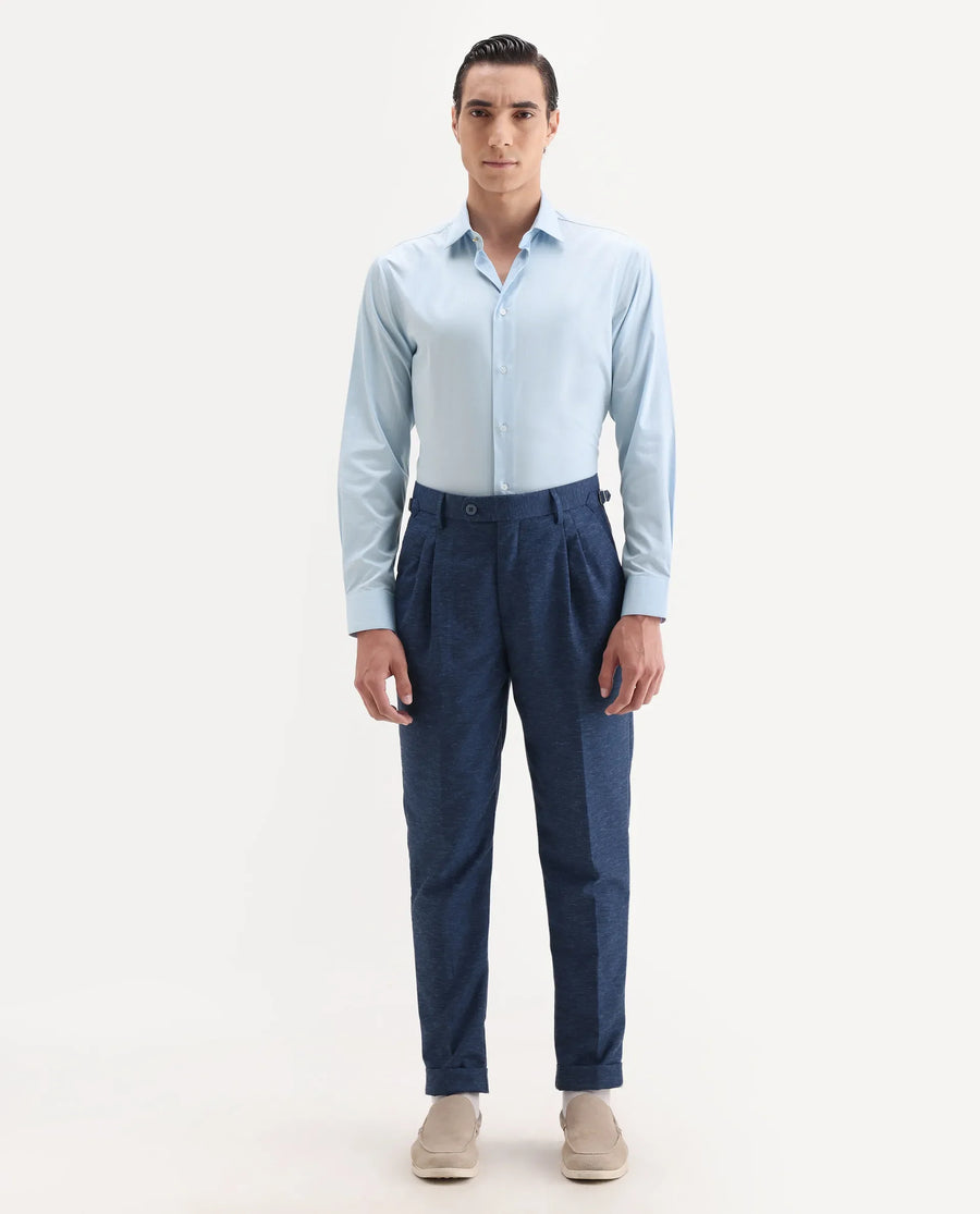 Rare Rabbit Men's Truc Blue Cotton Fabric Full Sleeve Regular Fit Plain Shirt