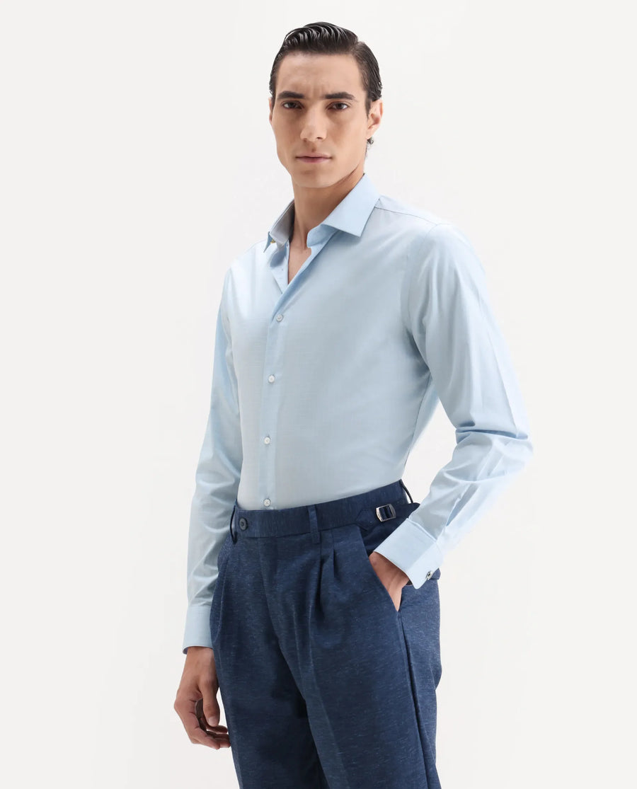 Rare Rabbit Men's Truc Blue Cotton Fabric Full Sleeve Regular Fit Plain Shirt