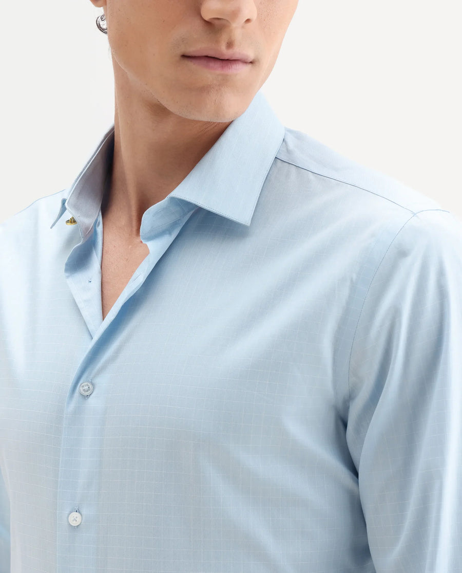 Rare Rabbit Men's Truc Blue Cotton Fabric Full Sleeve Regular Fit Plain Shirt