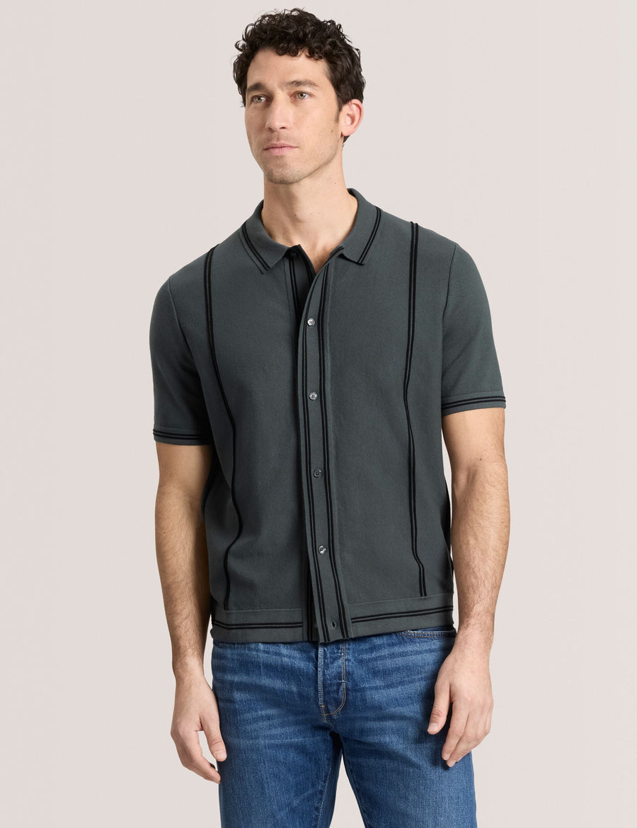 BUTTON FRONT SWEATER POLO | DARK GREY