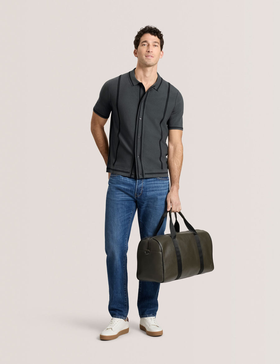 BUTTON FRONT SWEATER POLO | DARK GREY