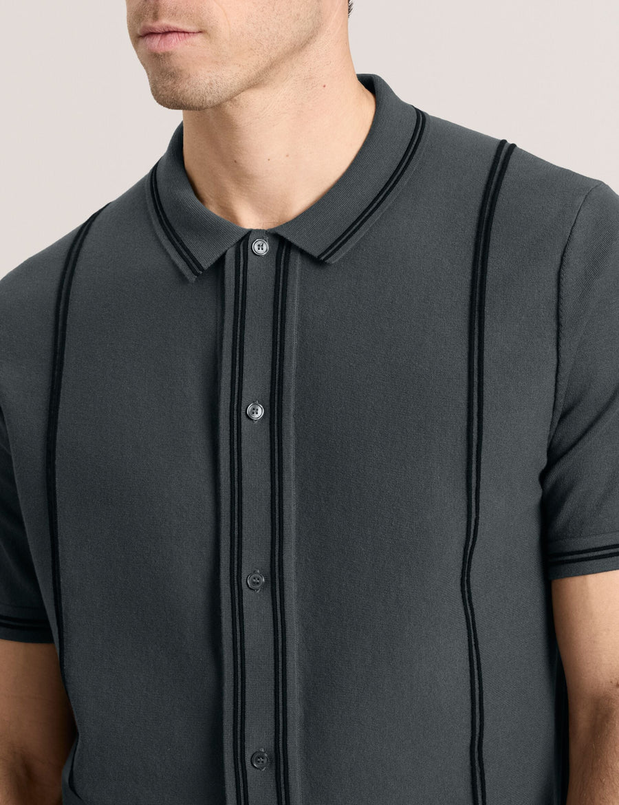 BUTTON FRONT SWEATER POLO | DARK GREY