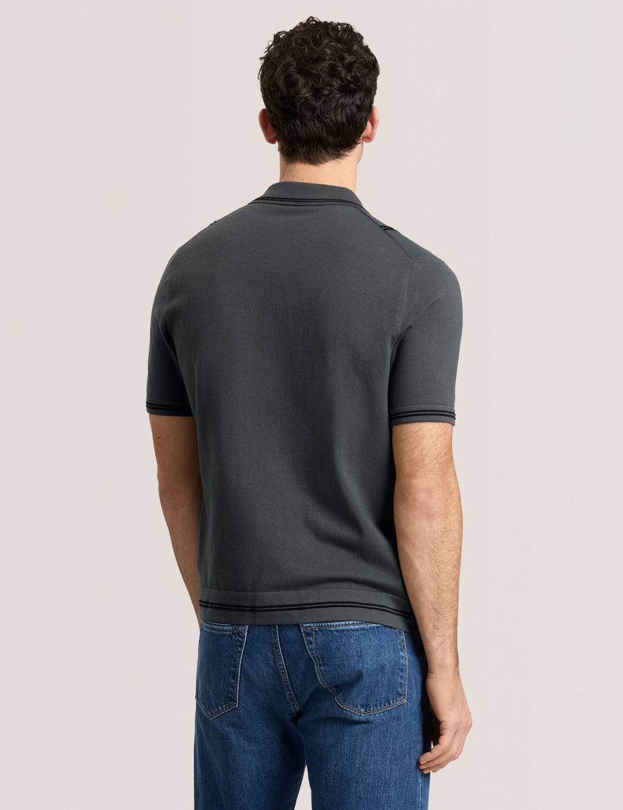 BUTTON FRONT SWEATER POLO | DARK GREY