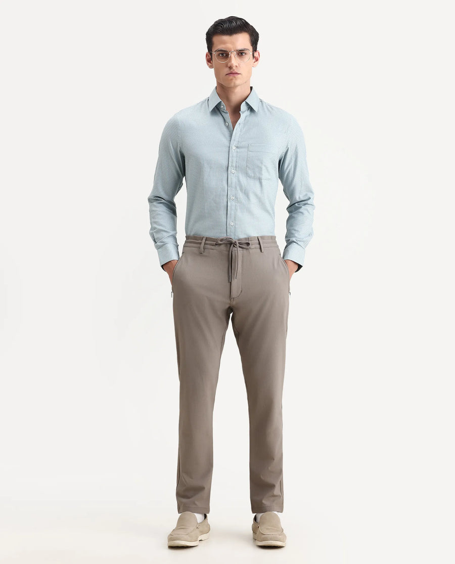 Rare Rabbit Men's Tucky Light Blue Cotton Checked Print Regular Fit Full Sleeve Collared Shirt