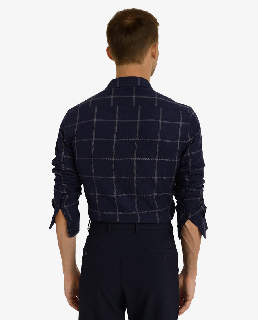 Rare Rabbit Men's Tuffah Dark Navy Cotton Checked Print Regular Fit Full Sleeve Collared Shirt