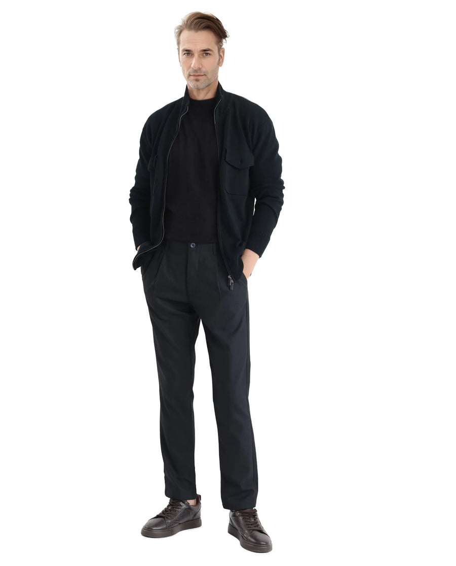 Rare Rabbit Men's Tula Navy Cotton Plain Relaxed Fit Trouser