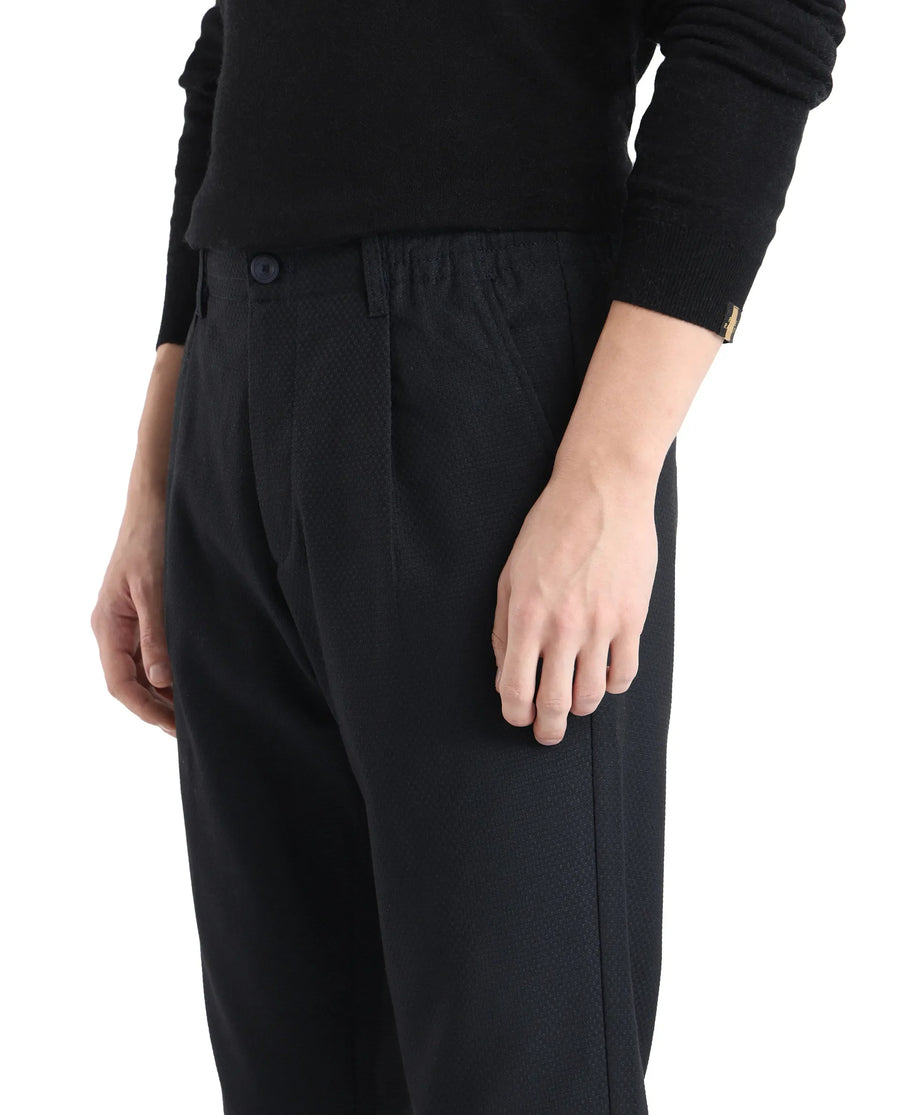 Rare Rabbit Men's Tula Navy Cotton Plain Relaxed Fit Trouser