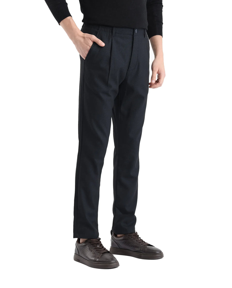 Rare Rabbit Men's Tula Navy Cotton Plain Relaxed Fit Trouser