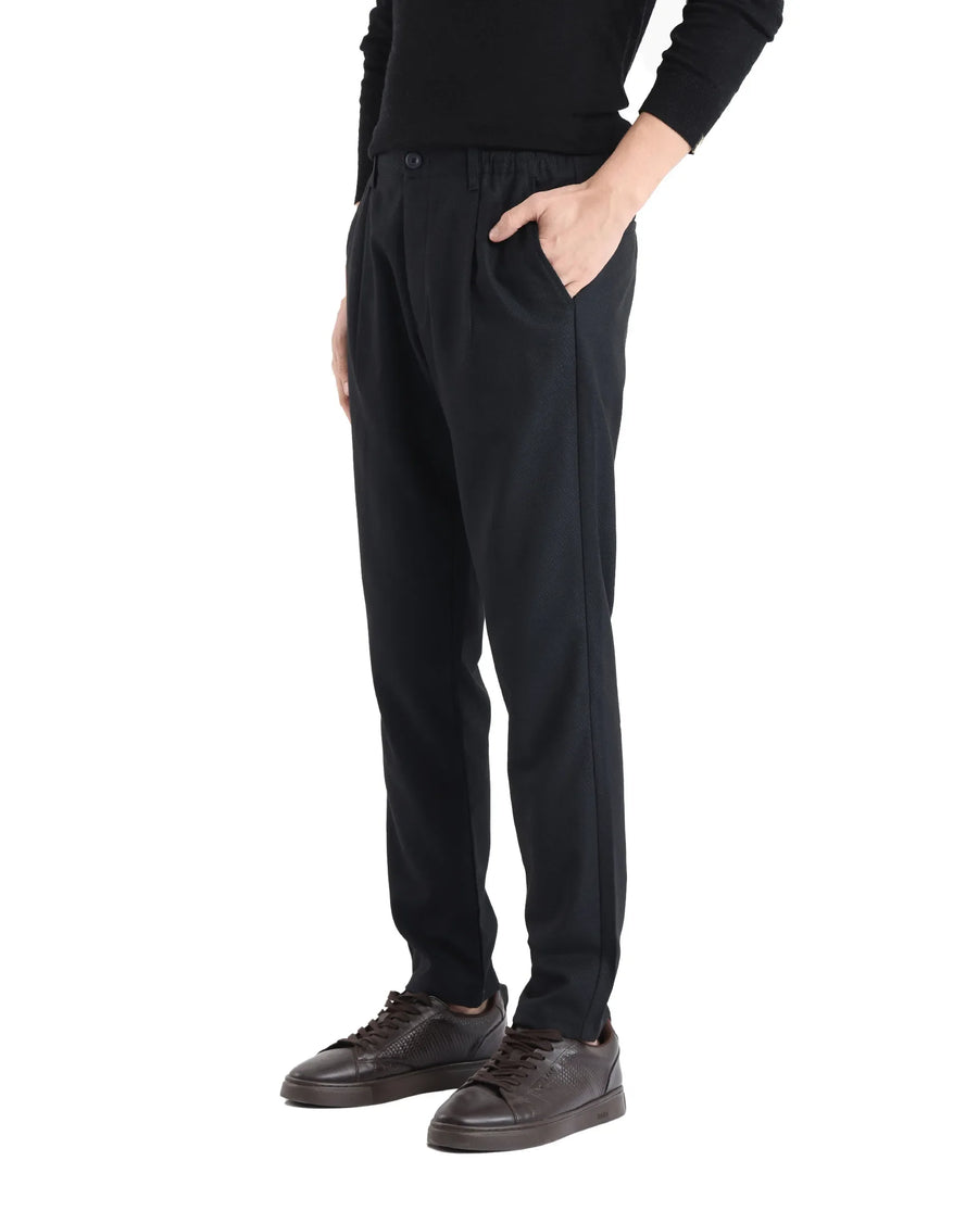Rare Rabbit Men's Tula Navy Cotton Plain Relaxed Fit Trouser