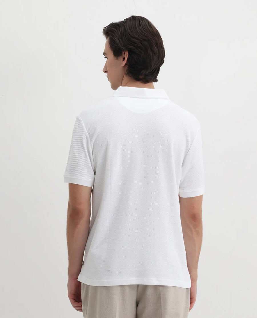 Rare Rabbit Men's Turino White Cotton Plain Regular Fit Half Sleeve Polo