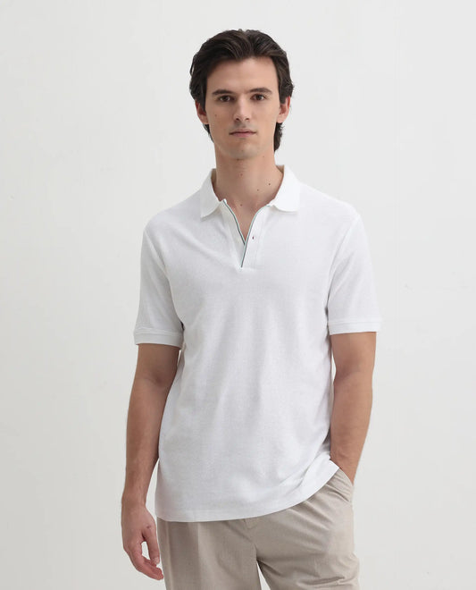 Rare Rabbit Men's Turino White Cotton Plain Regular Fit Half Sleeve Polo