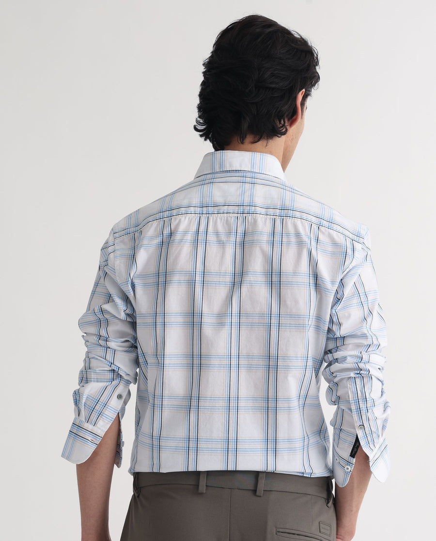 Rare Rabbit Men's Turvo White Cotton Checked Print Regular Fit Full Sleeve Collared Shirt