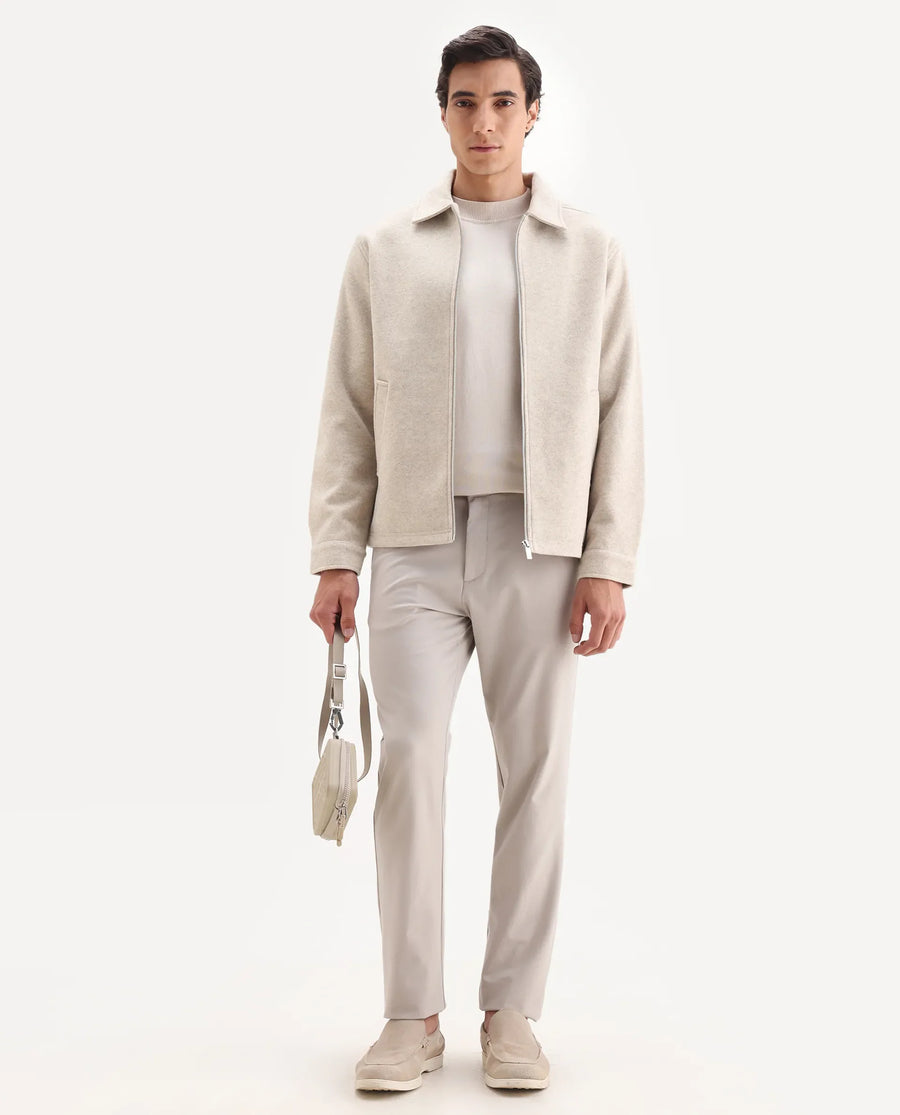 Rare Rabbit Men's Tweeder-25 Beige Polyester Blend Fabric Collared Neck Regular Fit Plain Jacket