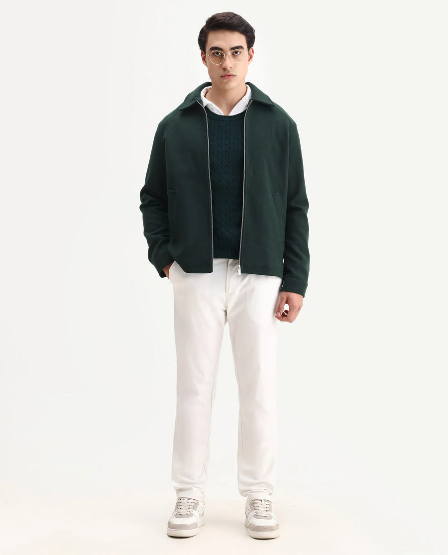 Rare Rabbit Men's Tweeder-25 Teal Polyester Blend Fabric Collared Neck Regular Fit Plain Jacket