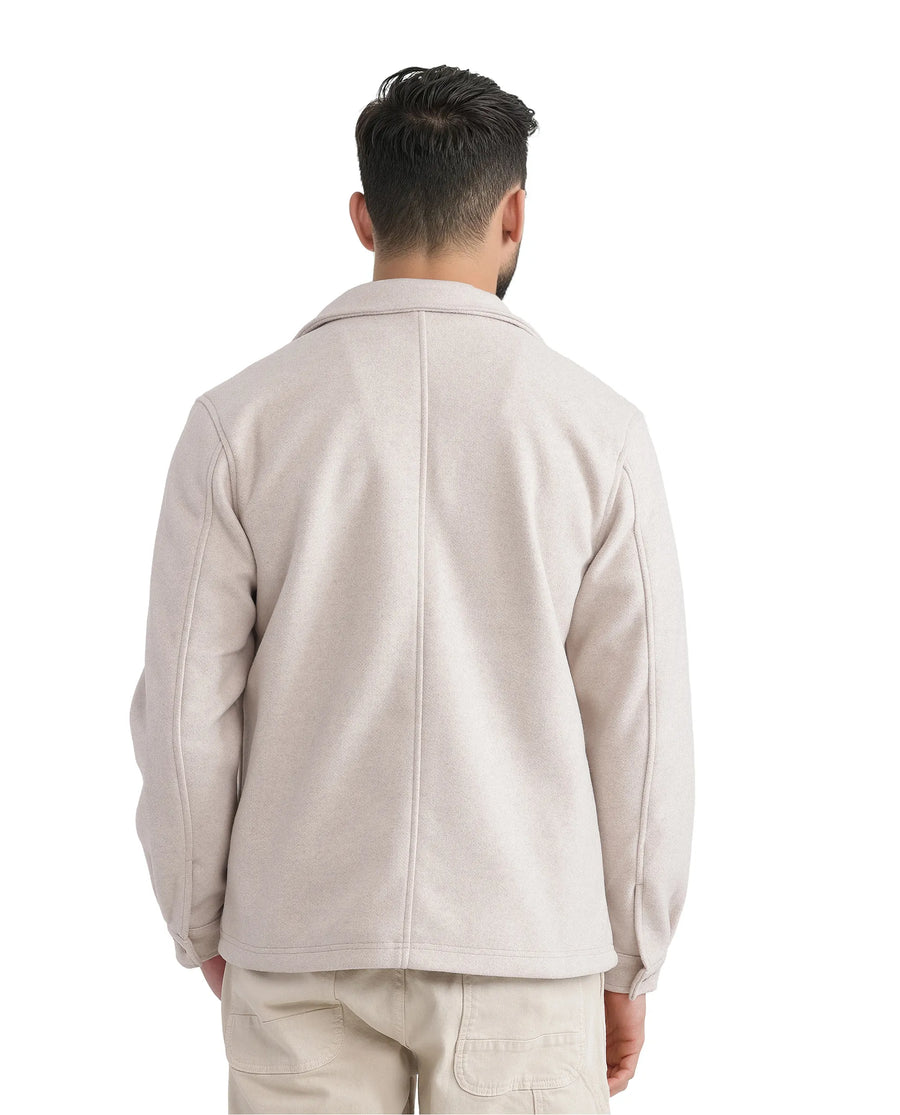 Rare Rabbit Men's Tweeder-2 Beige Polyester Plain Regular Fit Full Sleeve Spread Collar Jacket