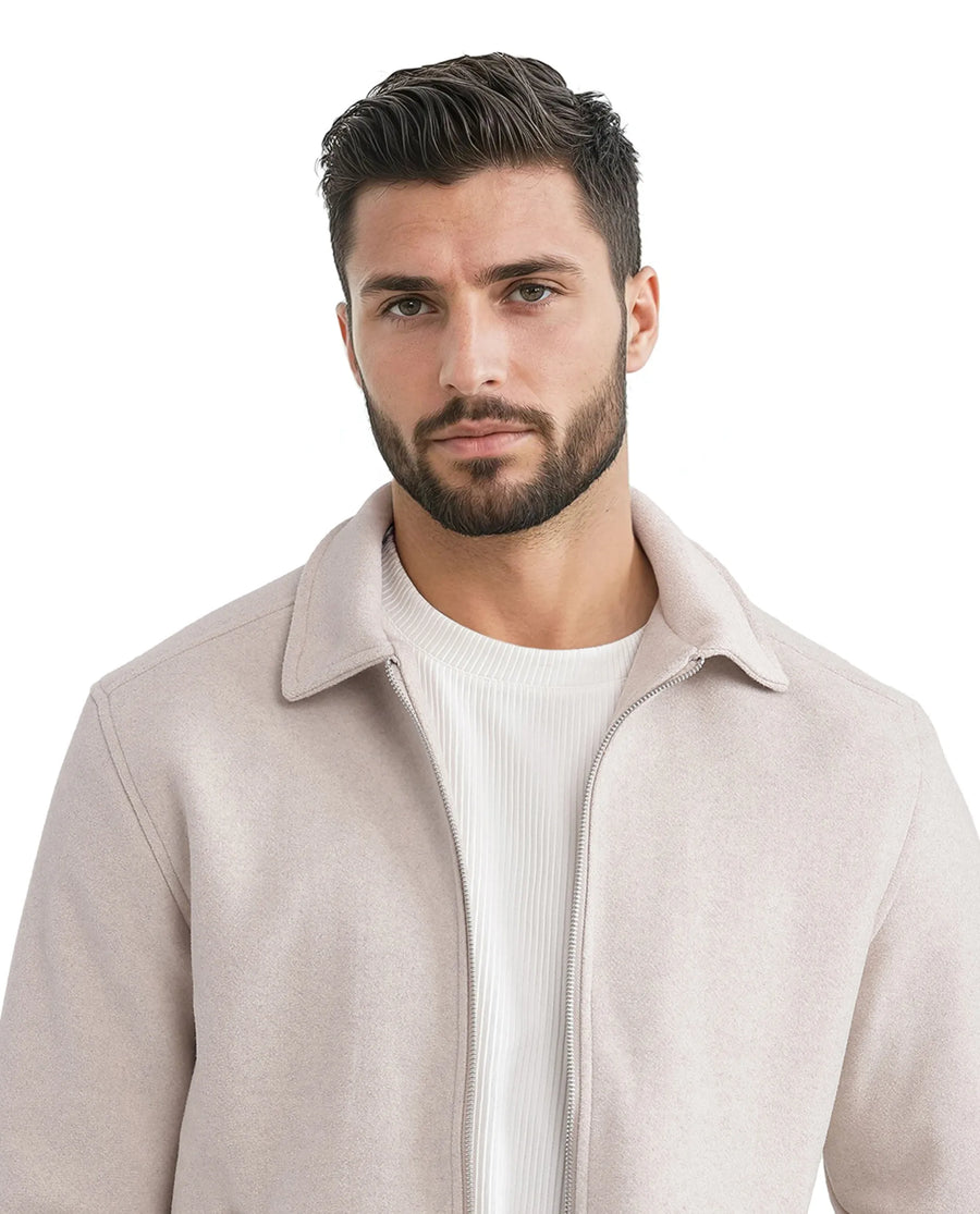 Rare Rabbit Men's Tweeder-2 Beige Polyester Plain Regular Fit Full Sleeve Spread Collar Jacket