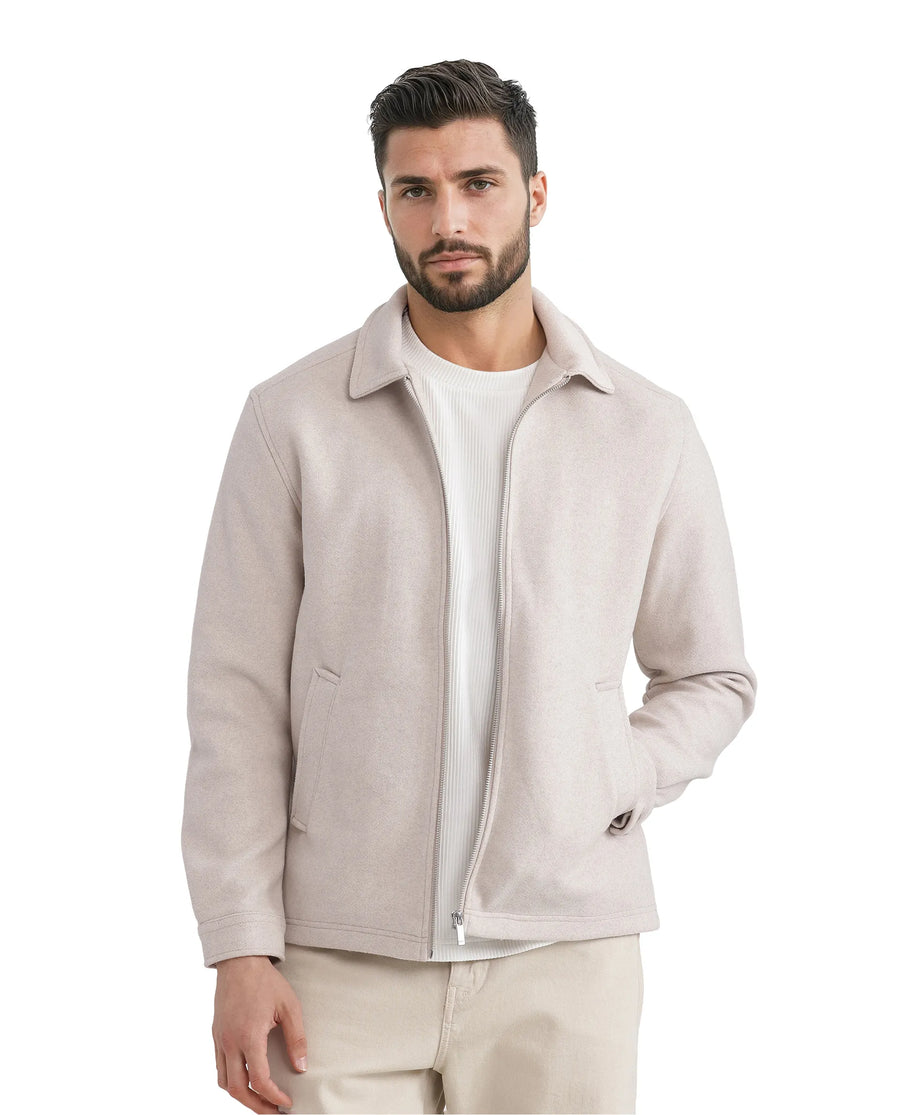 Rare Rabbit Men's Tweeder-2 Beige Polyester Plain Regular Fit Full Sleeve Spread Collar Jacket
