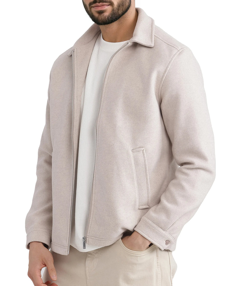 Rare Rabbit Men's Tweeder-2 Beige Polyester Plain Regular Fit Full Sleeve Spread Collar Jacket