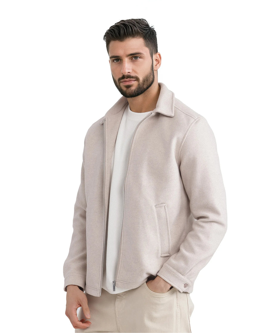Rare Rabbit Men's Tweeder-2 Beige Polyester Plain Regular Fit Full Sleeve Spread Collar Jacket