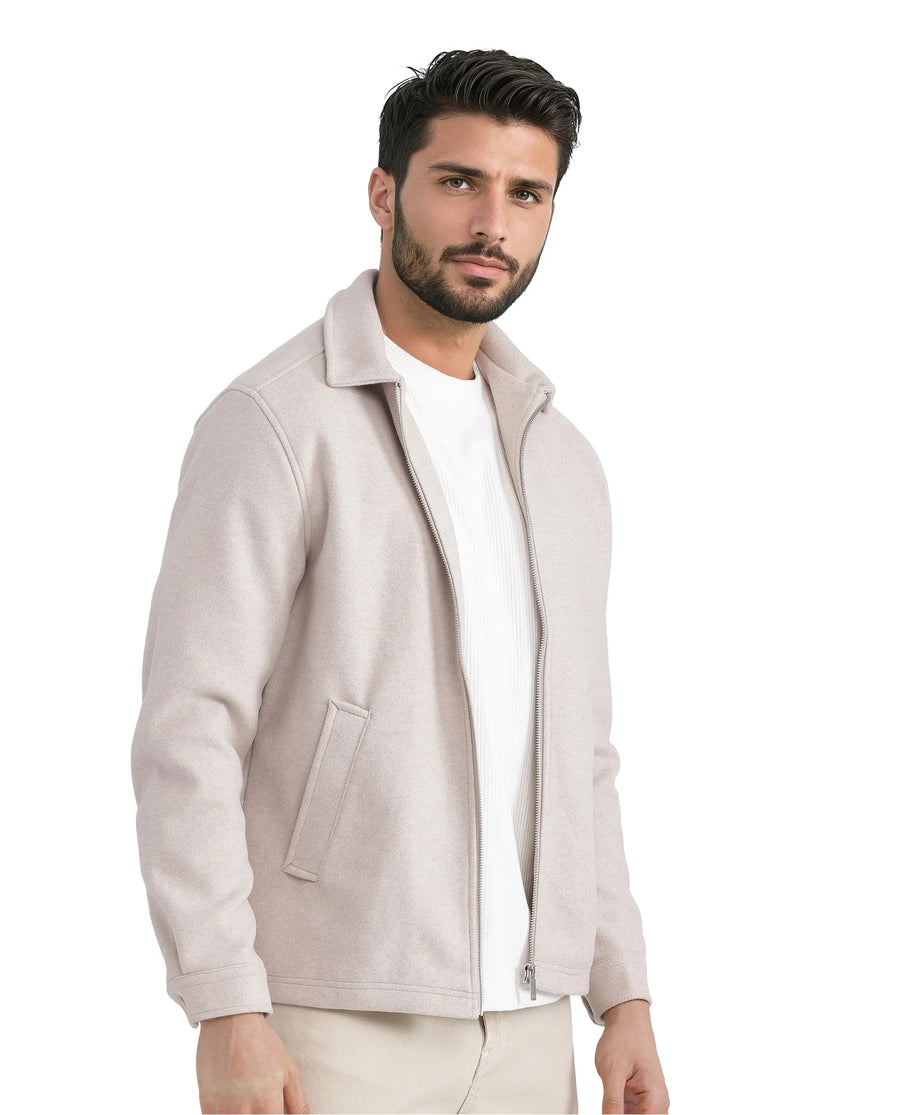 Rare Rabbit Men's Tweeder-2 Beige Polyester Plain Regular Fit Full Sleeve Spread Collar Jacket