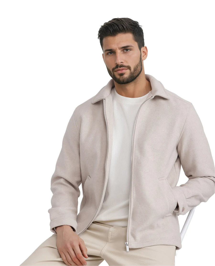Rare Rabbit Men's Tweeder-2 Beige Polyester Plain Regular Fit Full Sleeve Spread Collar Jacket