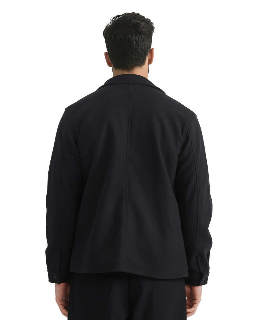 Rare Rabbit Men's Tweeder-2 Black Polyester Plain Relaxed Fit Full Sleeve Spread Collar Jacket