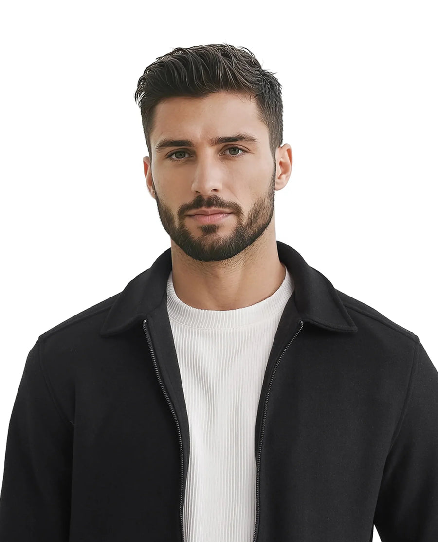 Rare Rabbit Men's Tweeder-2 Black Polyester Plain Relaxed Fit Full Sleeve Spread Collar Jacket