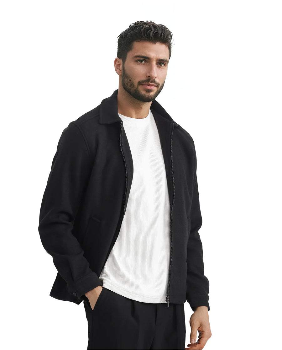 Rare Rabbit Men's Tweeder-2 Black Polyester Plain Relaxed Fit Full Sleeve Spread Collar Jacket