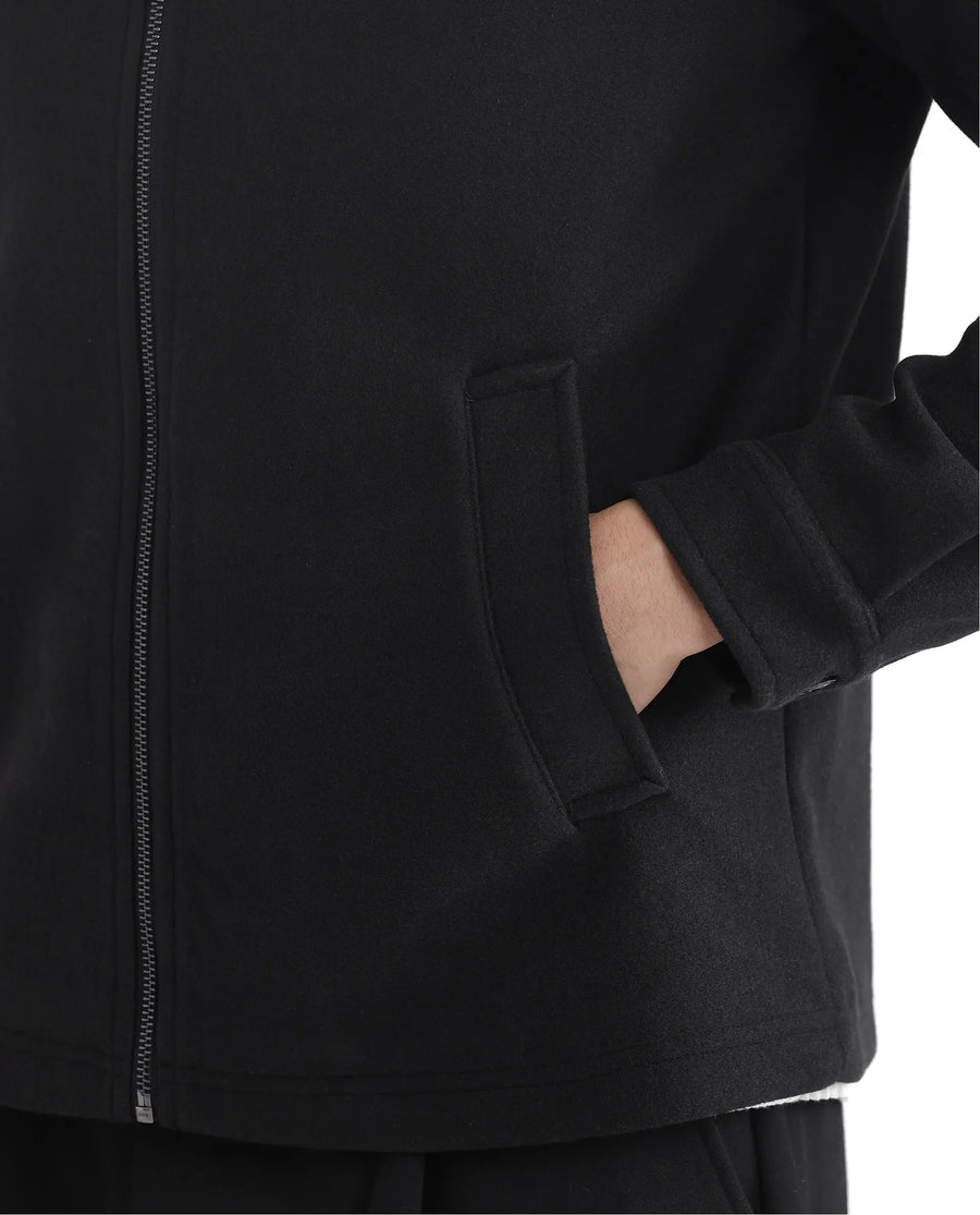 Rare Rabbit Men's Tweeder-2 Black Polyester Plain Relaxed Fit Full Sleeve Spread Collar Jacket