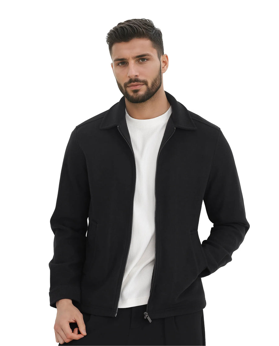 Rare Rabbit Men's Tweeder-2 Black Polyester Plain Relaxed Fit Full Sleeve Spread Collar Jacket