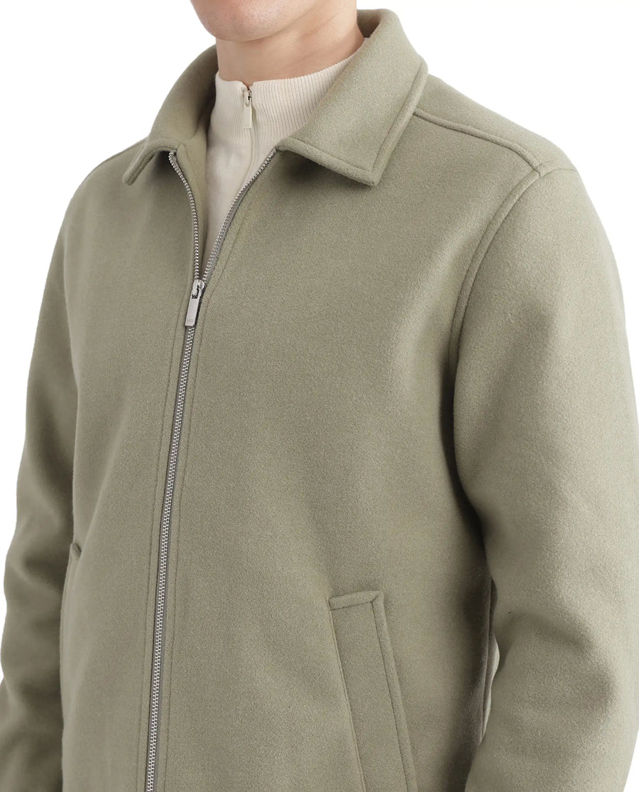 Rare Rabbit Men's Tweeder-2 Pastel Green Polyester Blend Plain Relaxed Fit Full Sleeve Spread Collar Jacket