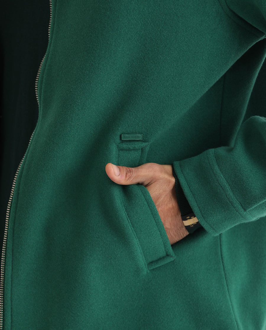 Rare Rabbit Men's Tweeder Green Polyester Textured Regular Fit Full Sleeve Spread Collar Jacket