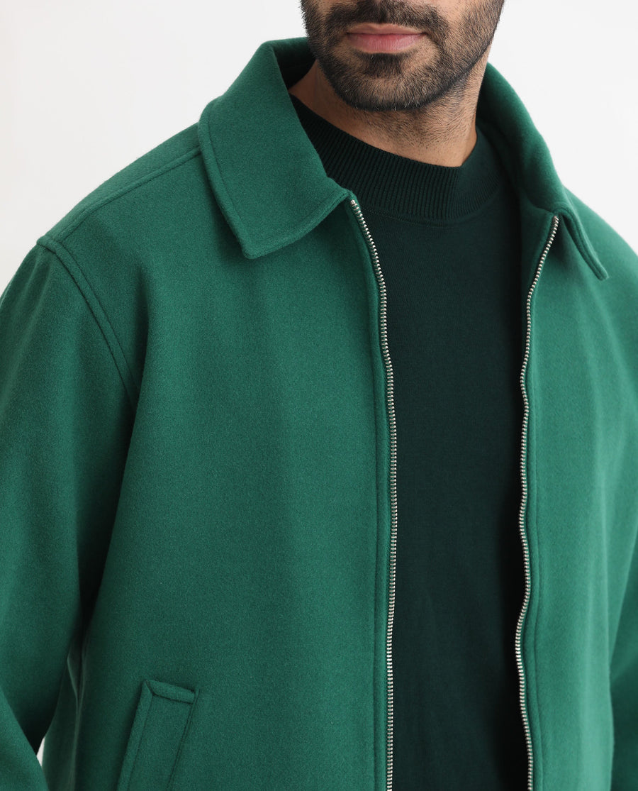 Rare Rabbit Men's Tweeder Green Polyester Textured Regular Fit Full Sleeve Spread Collar Jacket