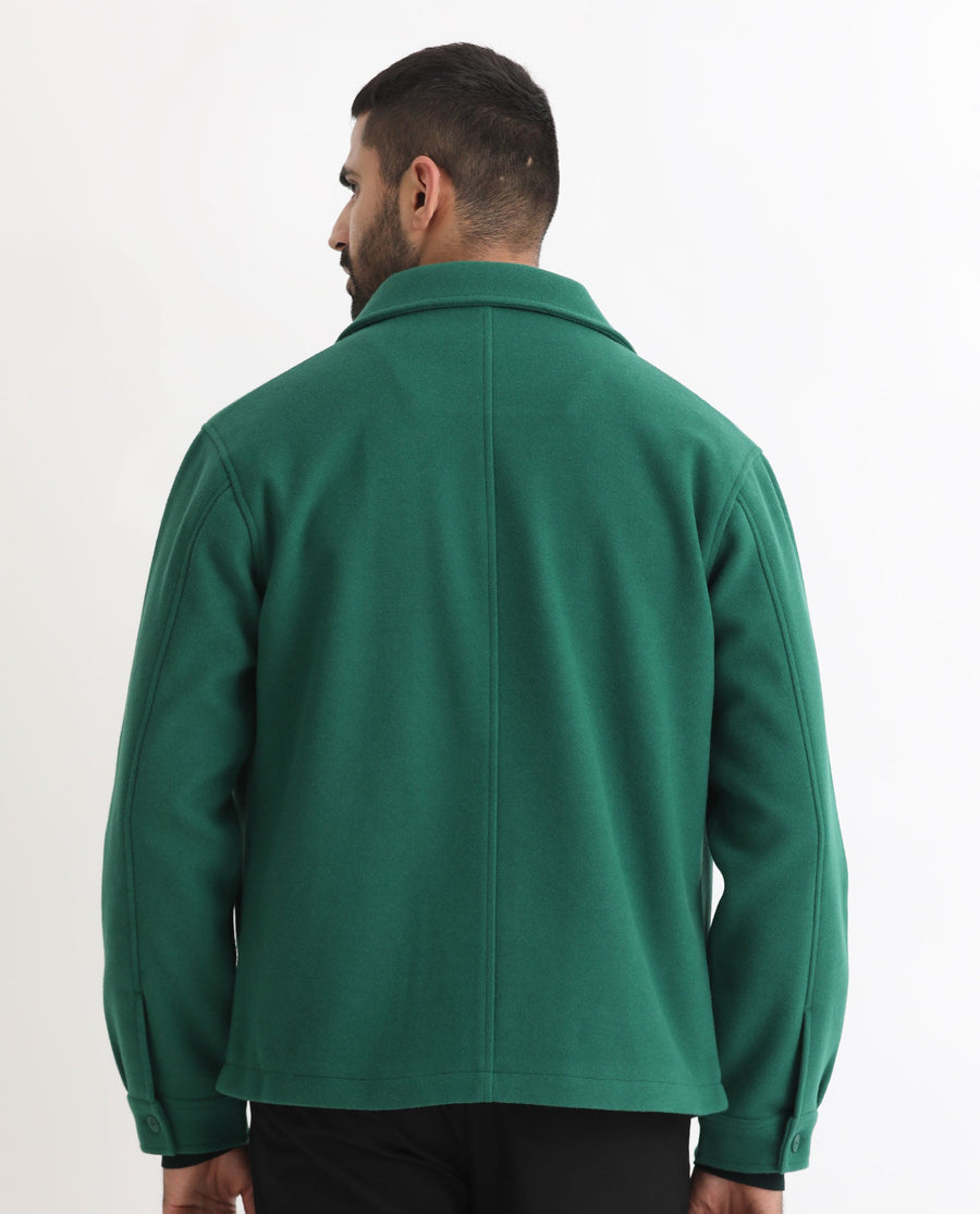 Rare Rabbit Men's Tweeder Green Polyester Textured Regular Fit Full Sleeve Spread Collar Jacket