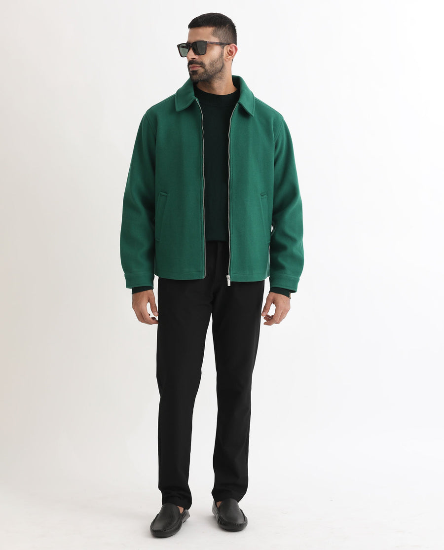 Rare Rabbit Men's Tweeder Green Polyester Textured Regular Fit Full Sleeve Spread Collar Jacket