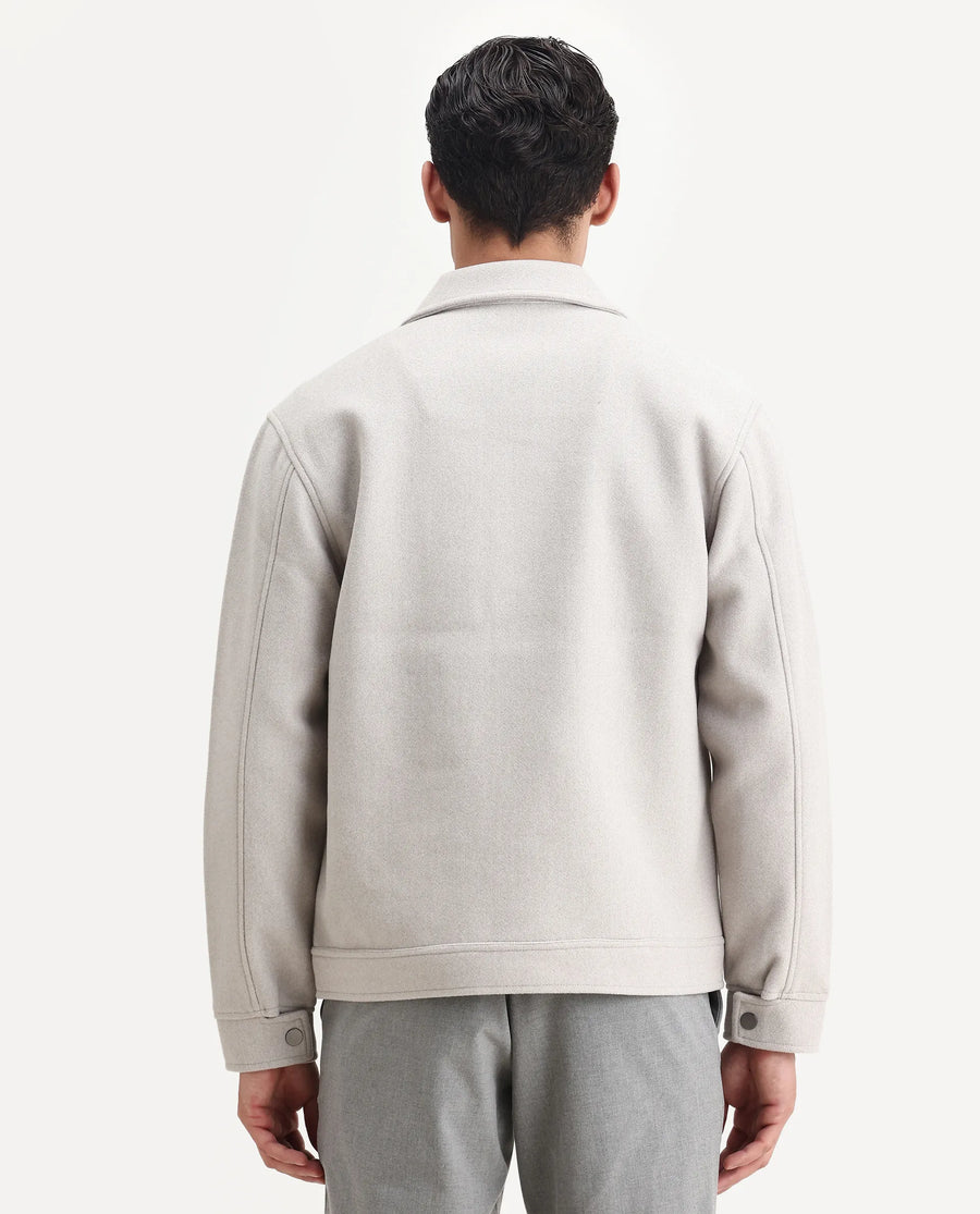 Rare Rabbit Men's Tweedo-25 Light Grey Olyester Textured Relaxed Fit Full Sleeve Spread Collar Jacket