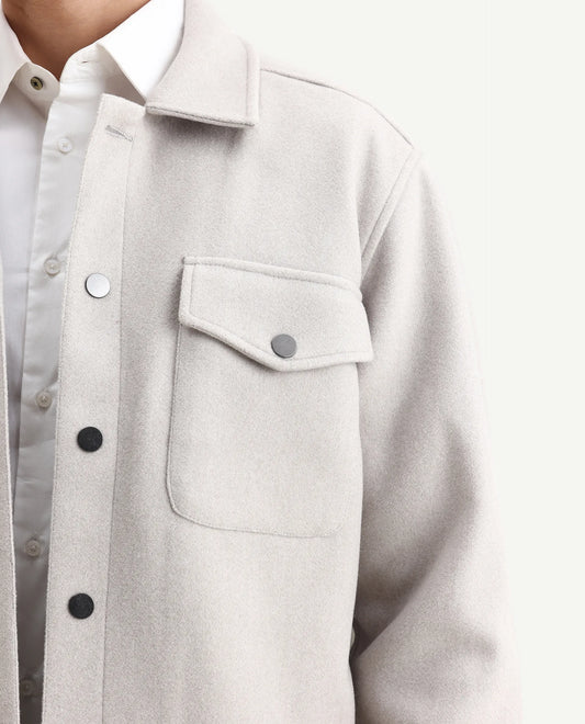 Rare Rabbit Men's Tweedo-25 Light Grey Olyester Textured Relaxed Fit Full Sleeve Spread Collar Jacket