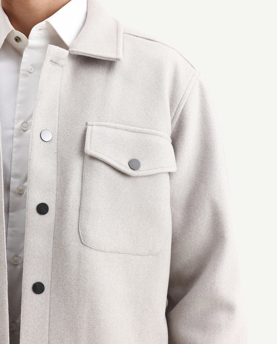 Rare Rabbit Men's Tweedo-25 Light Grey Olyester Textured Relaxed Fit Full Sleeve Spread Collar Jacket