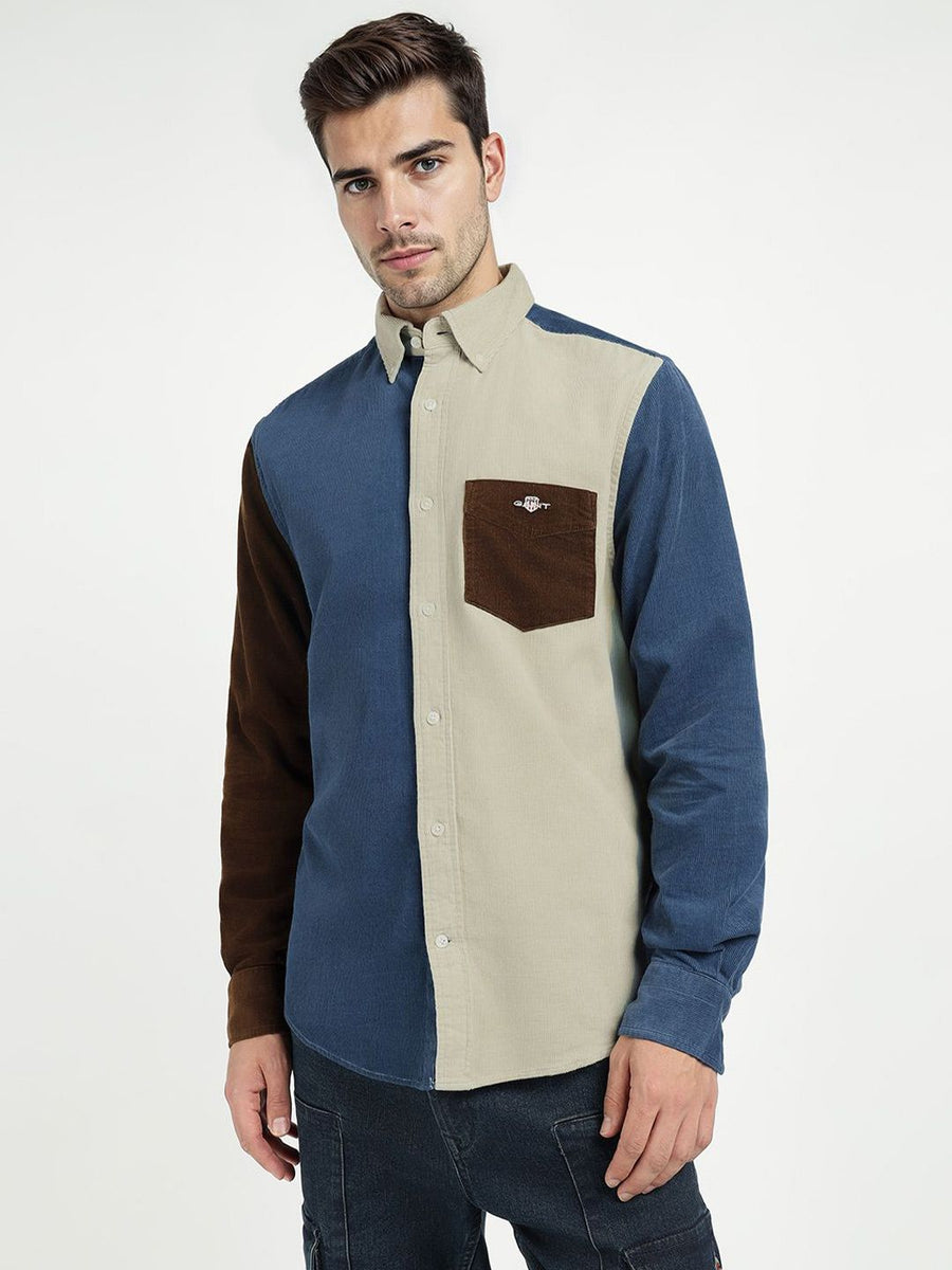 GANT Men Relaxed Fit Colourblocked Button-Down Collar Pure Cotton Casual Shirt