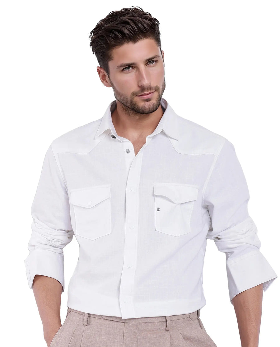 Rare Rabbit Men's Cotton Plain Regular Fit Full Sleeve Collared Shirt