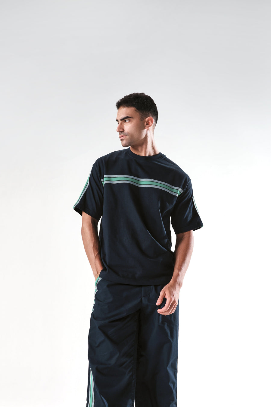 Rare Rabbit Men's Newnon-T Navy Cotton Boxy Fit Half Sleeve Crew Neck T-Shirt