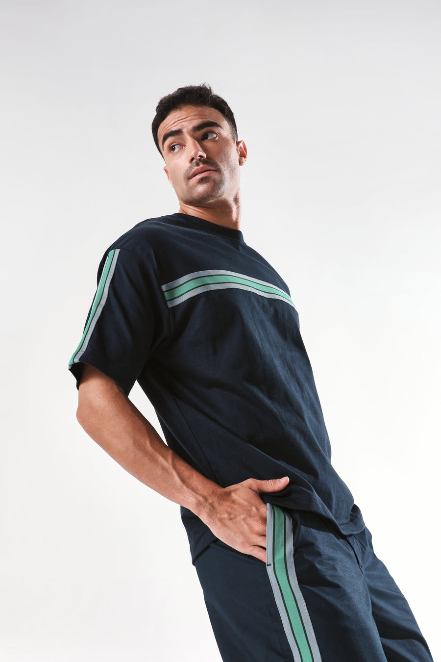 Rare Rabbit Men's Newnon-T Navy Cotton Boxy Fit Half Sleeve Crew Neck T-Shirt
