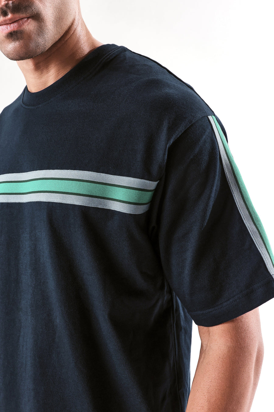 Rare Rabbit Men's Newnon-T Navy Cotton Boxy Fit Half Sleeve Crew Neck T-Shirt
