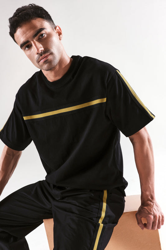 Rare Rabbit Men's Newnon-T Black Cotton Printed Boxy Fit Half Sleeve Crew Neck T-Shirt