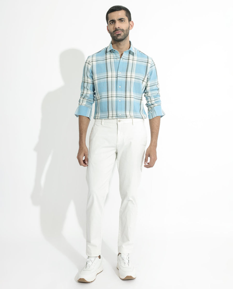 Rare Rabbit Men's Taverna Blue Cotton Checked Print Tailored Fit Full Sleeve Collared Shirt