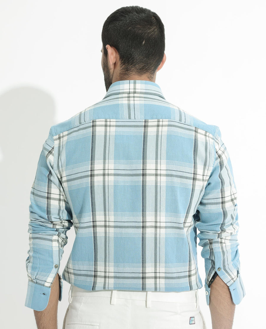 Rare Rabbit Men's Taverna Blue Cotton Checked Print Tailored Fit Full Sleeve Collared Shirt