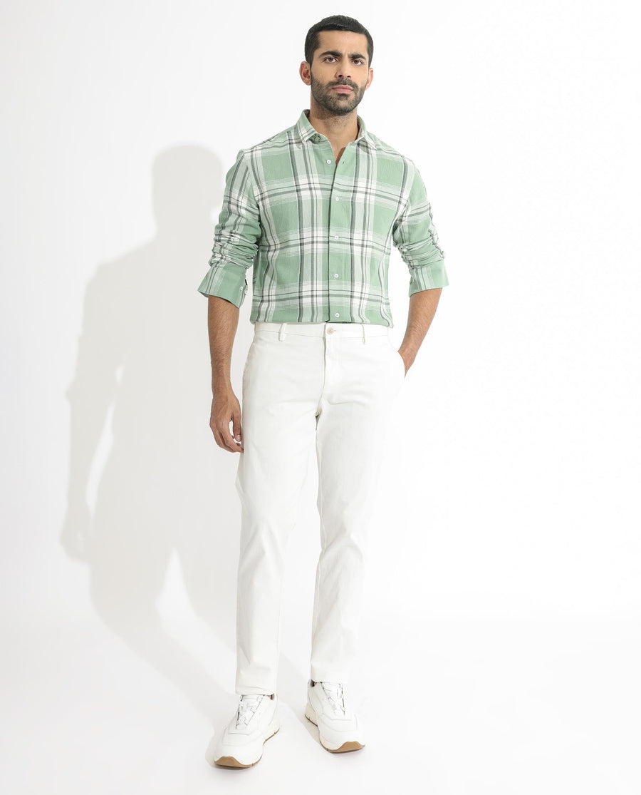 Rare Rabbit Men's Taverna Green Cotton Checked Print Tailored Fit Full Sleeve Collared Shirt