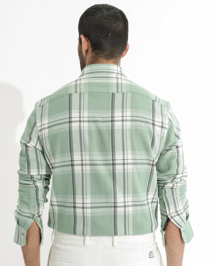 Rare Rabbit Men's Taverna Green Cotton Checked Print Tailored Fit Full Sleeve Collared Shirt