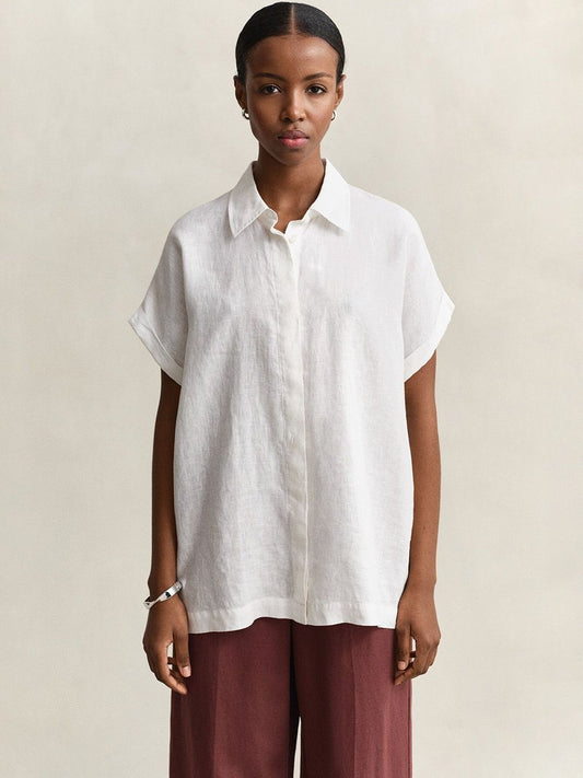 Gant Women White Solid Relaxed Fit Pure Linen Shirt